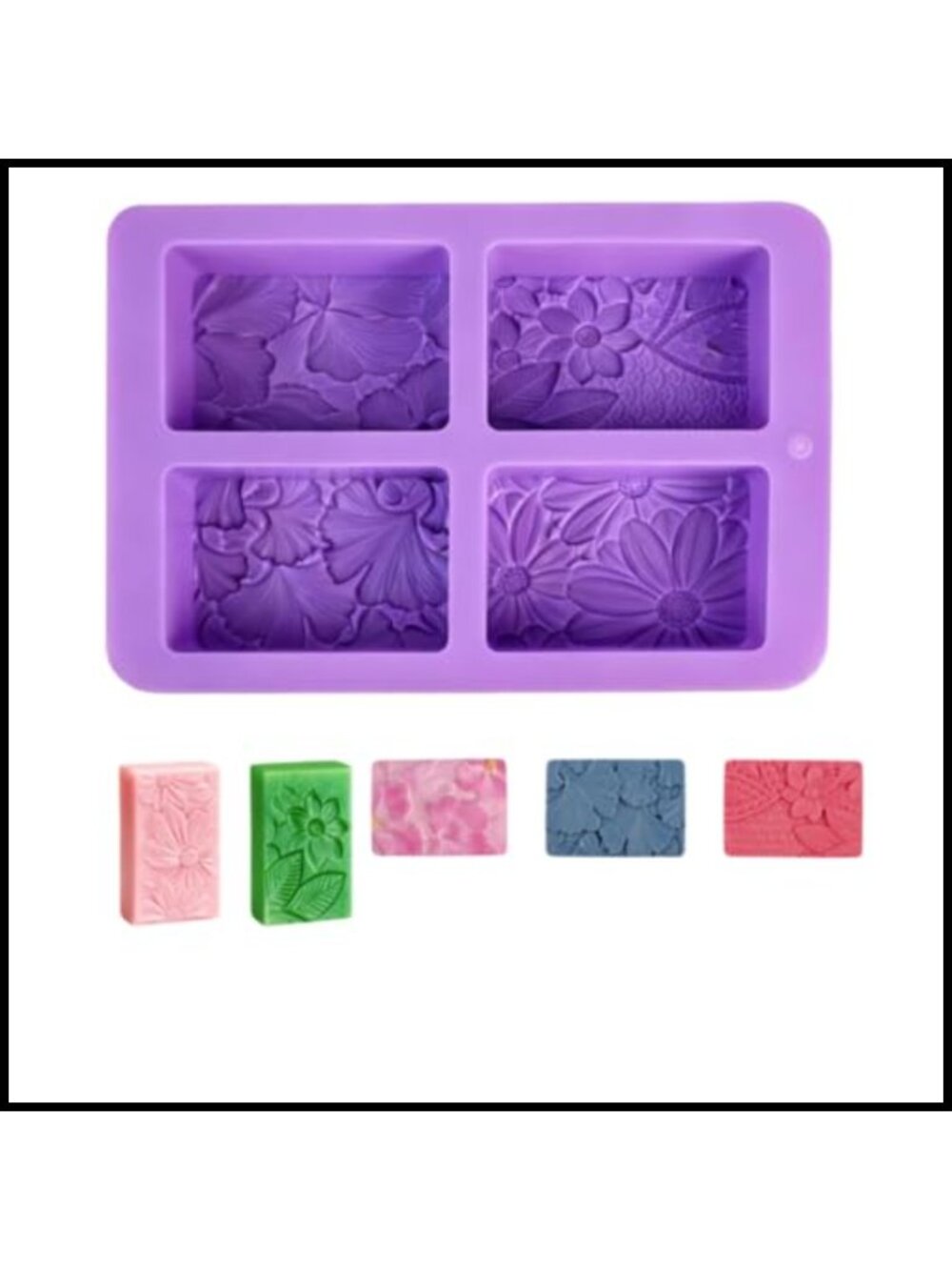 Silicone Soap Mold 4-Cavity Floral Rectangle Handmade DIY Craft